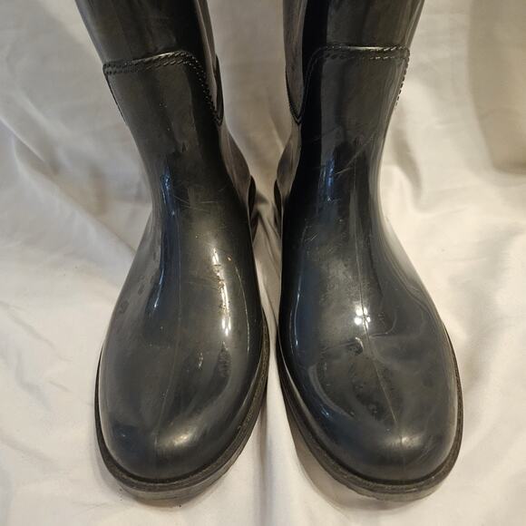 Coach Women's Riding Rain Boots Black Round Toe Knee High Buckle 7 - Picture 4 of 13